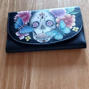 ANNA by ANUSCHKA Tri Fold HAND PAINTED LEATHER WALLET